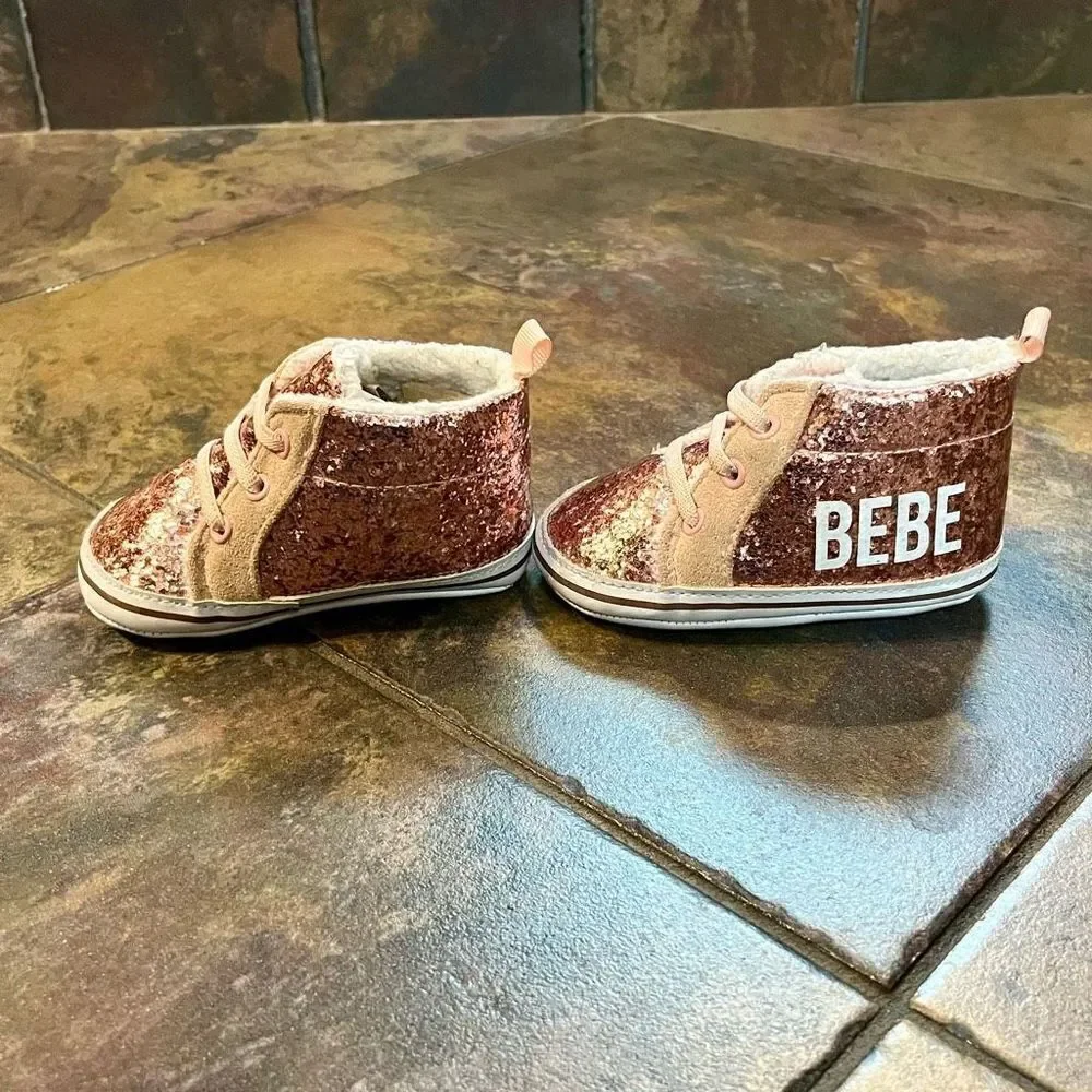 Bebe Pink Glitter Baby Girl Shoes Size 4